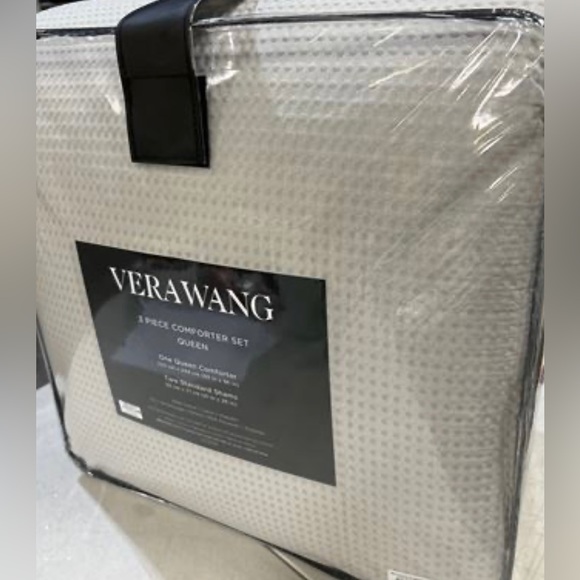 Vera Wang Waffle Pique Cotton Comforter Set Grey Queen - Picture 4 of 7